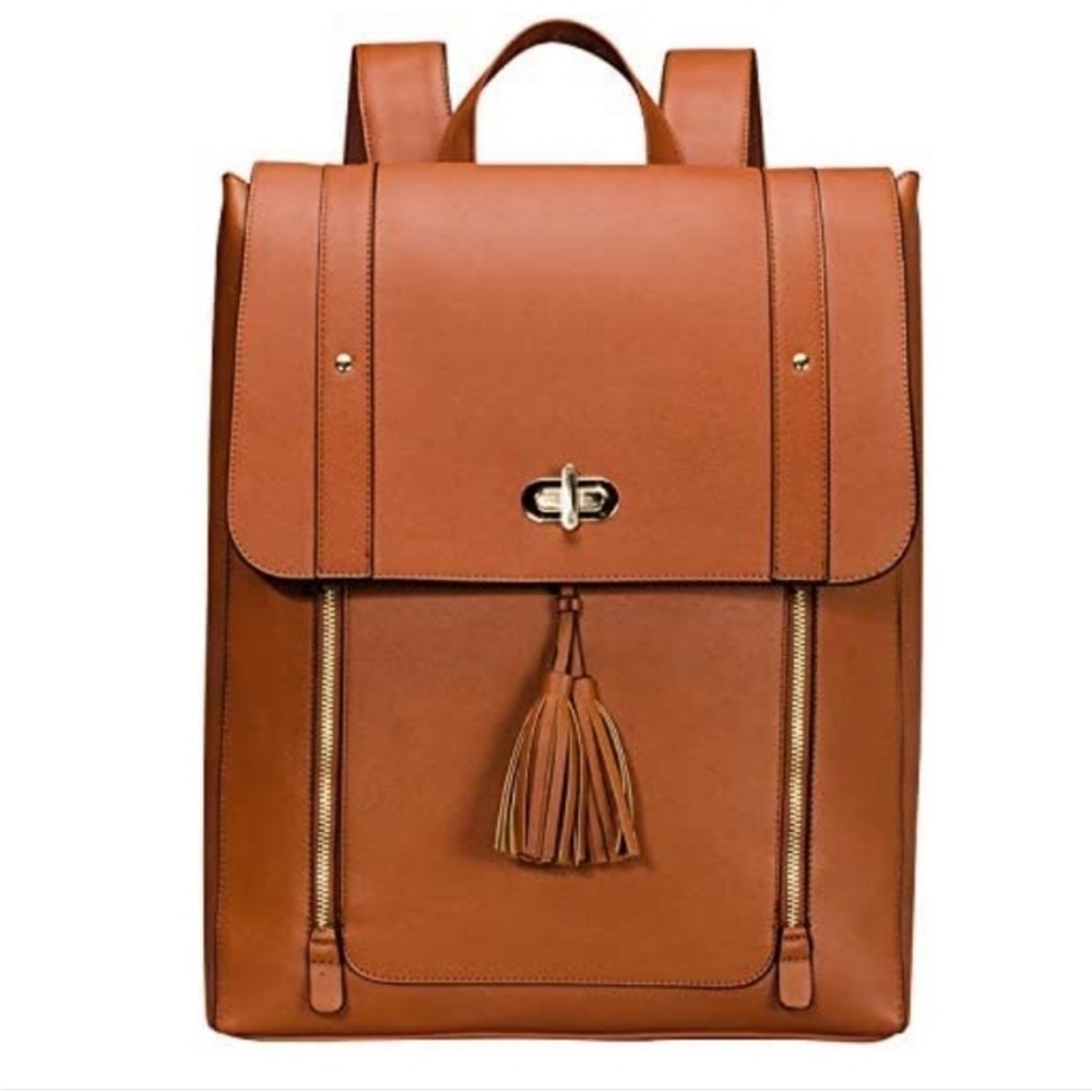 Estarer Women PU Leather Backpack 15.6inch Laptop Vintage Bag(brown)